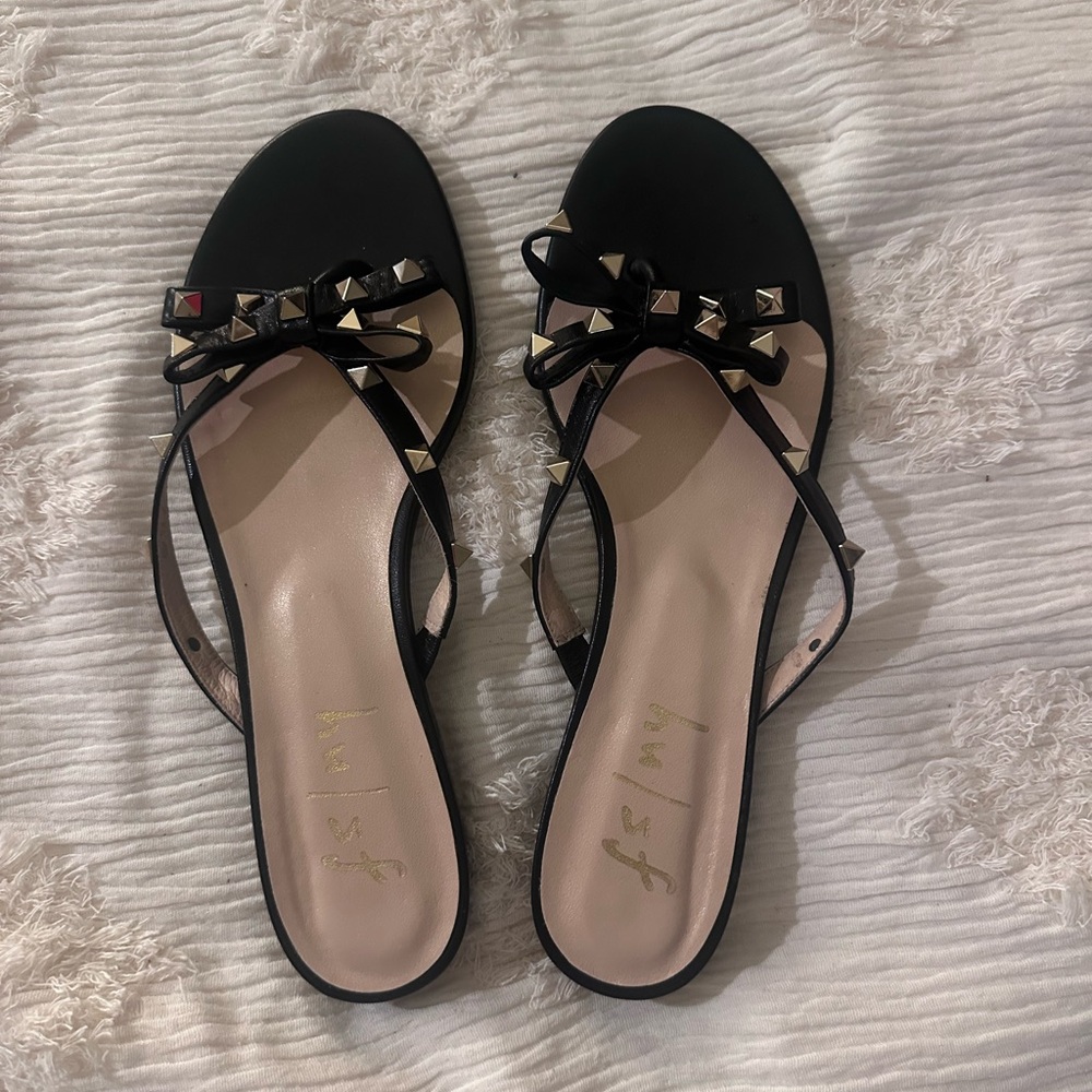French Sole Black Studded Bow Sandals